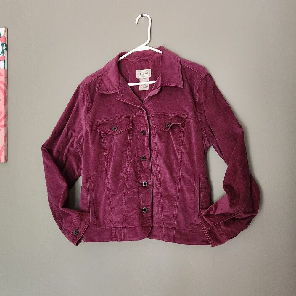 L.L.Bean Women's Lined Stretch Corduroy Button-Up Jacket Magenta, Small